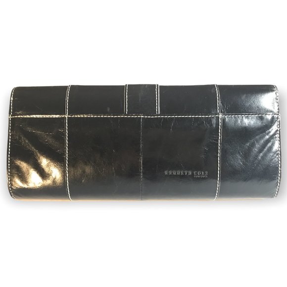 KENNETH COLE New York BLACK Genuine leather SILVER FLAP Clutch - Picture 3 of 5